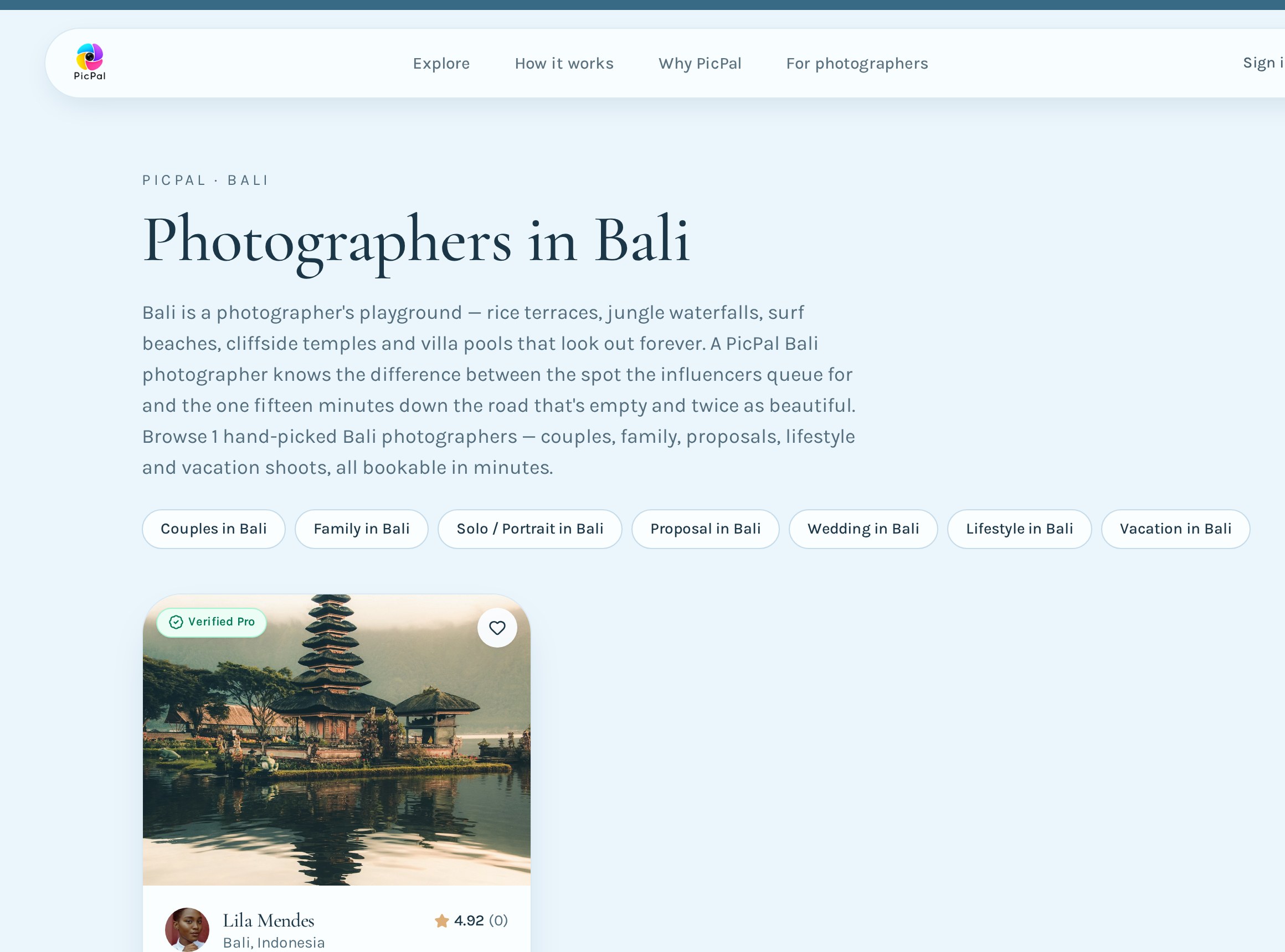Browsing photographer profiles on a PicPal city page